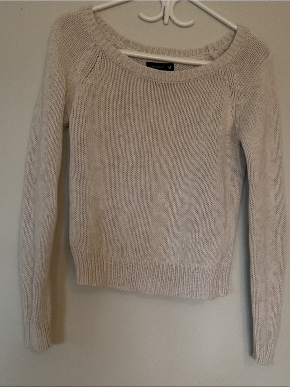 American Eagle Outfitters Cream Knit Scoop-Neck Sweater